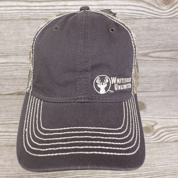 NWT WHITETAILS UNLIMITED GREY REAL TREE CAMO ADJUSTABLE BASEBALL HAT CAP NEW - Picture 1 of 10